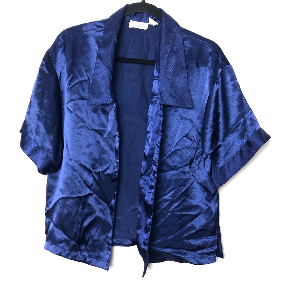 Victoria’s Secret Gold Label vintage Satin Button Down Pajama Top Navy Blue